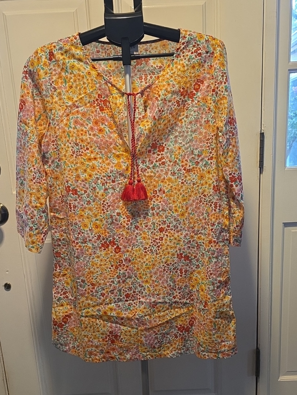 J. Crew Yellow Floral Tassel-Tie Midi Dress